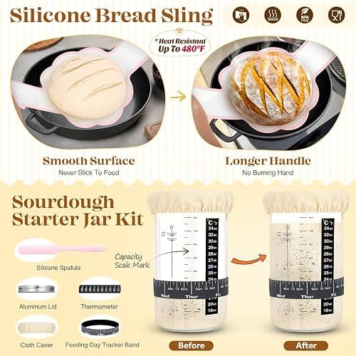 Sourdough Starter Kit, Sourdough Bread Baking Supplies, Sour Dough Starter Kits, Pink Sourdough Kit, Baking Gifts for Women, Bread Proofing Basket, Sour Dough Bread Making Kit Tools Baking Set thumbnail 4
