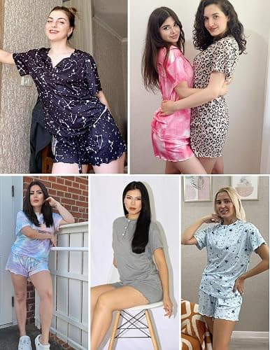 Ekouaer Pajamas Set for Women Short Sleeve Lounge Set 2 Piece Soft Cute Pjs | Lightweight Summer Pajamas,Henley Top with Buttons,Elastic Waist Shorts,for Loungewear,Sleepwear,Beach,Vacation,Gift thumbnail 5