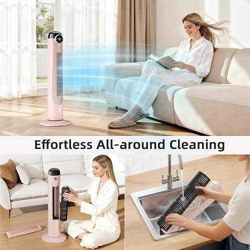 Antarctic Star T36 Tower Fan, 36 Inch DC Brushless Motor Bladeless Oscillating Fan with Remote, 6 Speeds & 4 Modes,LED Display, 9H Timer, Quiet Floor Standing Fan for Bedroom Living Room Office, Pink thumbnail 7