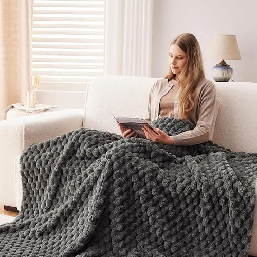 NEWCOSPLAY Super Soft Throw Blanket Grey Premium Silky Flannel Fleece 3D Clouds Stylish Jacquard Lightweight Bed Blanket All Season Use 350GSM (Grey, Throw(50"x60")) thumbnail 6