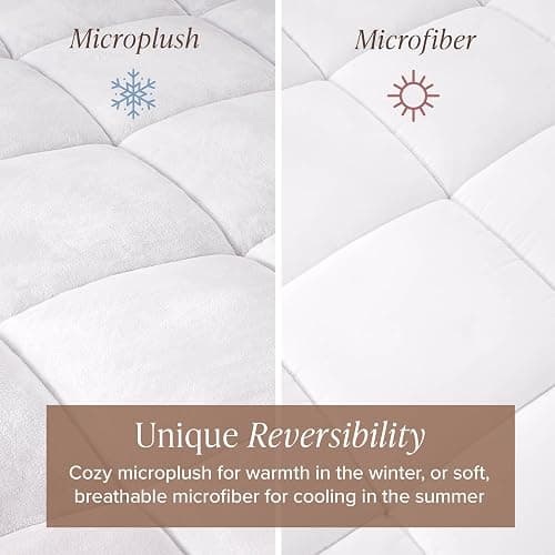 Bare Home Queen Microplush Mattress Topper - Pillow Top Reversible - Soft Mattress Cover - Dual Sided All-Season - 8" to 24" Deep Pocket - Fitted Cover - Plush Mattress Pad (Queen) thumbnail 2