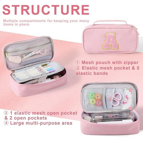 YOOLIFE Pencil Case for Girls, Cute Pencil Pouch Pen Case, Large Capacity Aesthetic School Supplies for Teen Girls, B (Pink) thumbnail 4