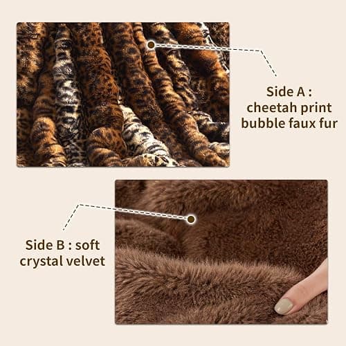 Faux Fur Cheetah Print Blanket for Couch - Fluffy Fuzzy Brown Cheetah Throw Blanket, Warm Furry Bubble Bed Throws, Soft Plush Decorative Thick Blanket for Bedroom Living Room, 51"x63" thumbnail 6