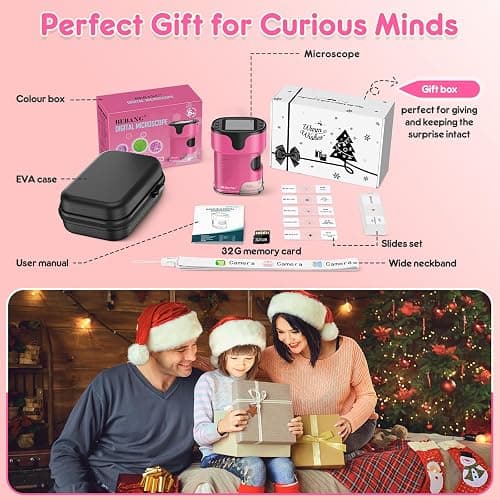 1000X Handheld Microscope for Kids 4K 2.0" Screen Rechargeable Mini Pocket Digital Microscopes w/Slides Kit Portable Edu Gift Age 4-6 8-12 Children Students (Pink) thumbnail 6