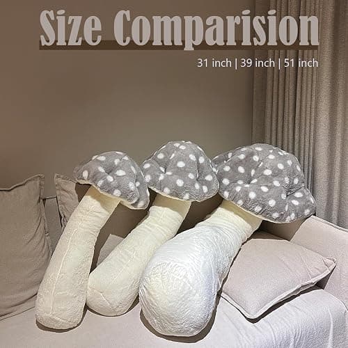 Hofun4U Mushroom Plush Pillow - 51 inch Mushroom Shaped Stuffed Long Pillow - Mushroom Stuffed Pillow - Christmas Birthday Sofa Home Decoration (Grey) thumbnail 4