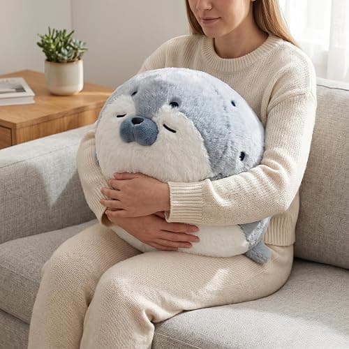 Chubby Blob Seal Pillow, 15.7" Cute Fat Seal Plushie Stuffed Animal Toy | Soft Ocean Animal Hugging Pillow, Squishy Mochi Seal Plush Body Pillow, Gift for Kids and Adults thumbnail 2