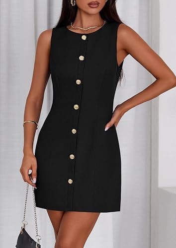 PRETTYGARDEN Work Dresses for Women 2025 Summer Business Formal Short Dress Sleeveless Button Down Elegant Office Outfits thumbnail 7