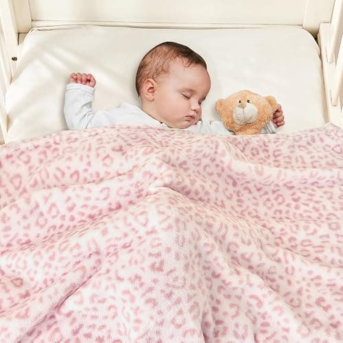 Yurhap Leopard Print Baby Blanket Fleece Baby Blankets for Girls, Ultra Soft Cozy Fluffy Infant Toddler Newborn Receiving Blankets for Crib Stroller, 30"x40", Light Pink thumbnail 4