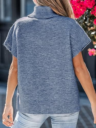 CUPSHE Women's Fall Sweaters Turtleneck Oversized Cap Sleeve Knitted Casual Fit Pullover Tops thumbnail 2