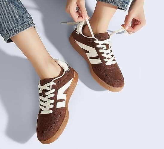 LUCKY STEP Women Classic Retro Gum Sole Fashion Sneakers Casual Tennis Skate Shoe Genuine Leather Walking Footwear Anti Slip Trainers thumbnail 2