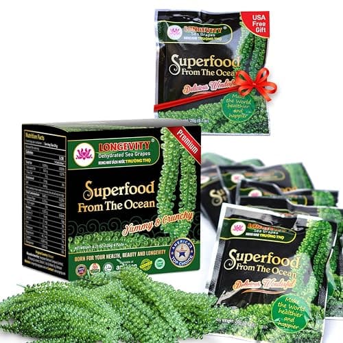 Longevity Dehydrated Sea Grapes, 4.23 oz of 6 packs, Umibudo Green Caviar, Lato Seaweed, Precious Gift From The Sea | Enhance Health, Boosting Immune System. - Image 1