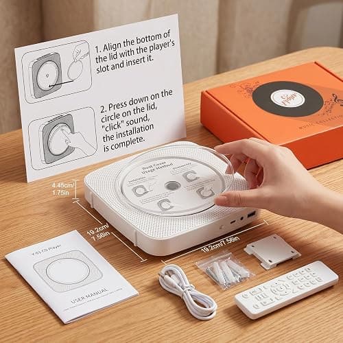 Gueray Portable CD Player Bluetooth: CD Players for Home Rechargeable Desktop Wall Portable CD Player with Bluetooth & Dual Speakers 1800mAh Boombox FM Radio USB Type-C MP3 Music Player thumbnail 9