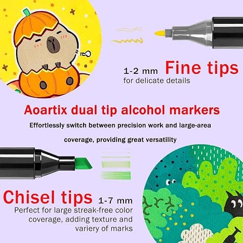 Aoartix Alcohol Based Markers, 100 Colors Art Drawing Permanent Marker Set for Kids Adult Coloring Supplies, Dual Tips Fine & Chisel Coloring Marker for Artist Illustration Sketch Books thumbnail 4
