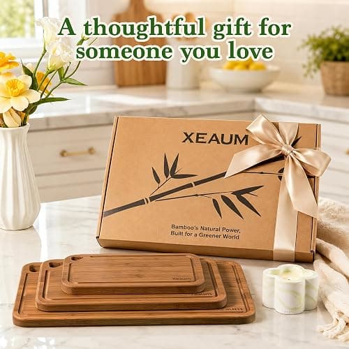 Bamboo Cutting Board 3-Piece Wooden Bread Boards for kitchen | Deep-Carbonized Bamboo Set with Deep-Carbonized Finish & Non-Slip Edges, Size for Meat/Veggie,Cutting Board with Hanging Hole thumbnail 2