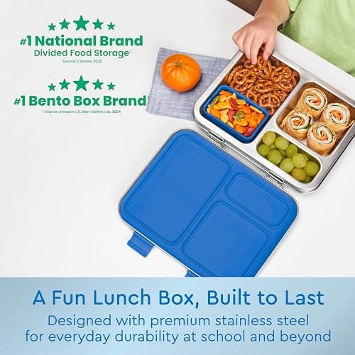 Bentgo Kids Stainless Steel Leak-Resistant Lunch Box - 3-Compartments with Bonus Silicone Container, Durable, Eco-Friendly, Dishwasher Safe, BPA-Free, Ideal for School, Ages 3+ (Blue) thumbnail 3