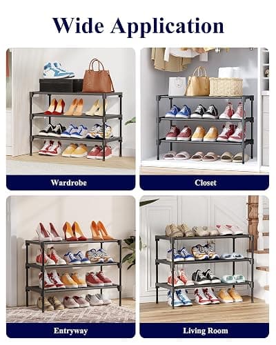 Kitsure Shoe Rack - Non-Woven Shoe Rack Shelf, Shoe Organizer for Closet, Entryway, Garage & Corridor, Stackable Shoe Shelves, 27.5" Wide - 3 Tier, Black thumbnail 9