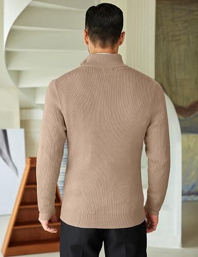COOFANDY Men's Quarter Zip Sweaters Slim Fit Mock Neck Pullover Sweaters Lightweight Knitted Polo Sweater thumbnail 3