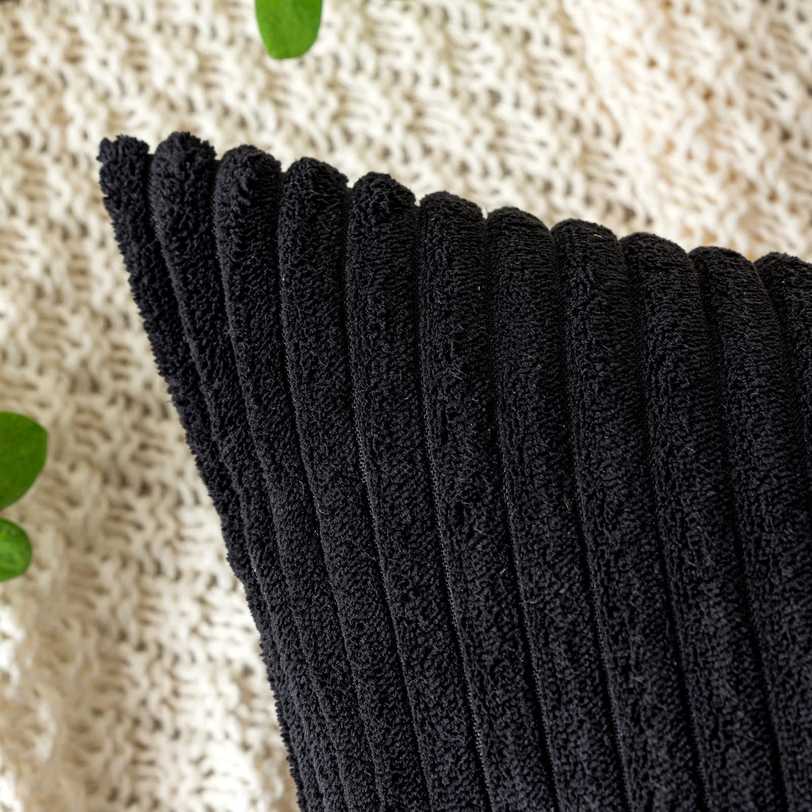 EMEMA Corduroy Cushion Covers Square Throw Pillow Cases Stripe Soft for Home Sofa Bedroom Decorative Pillow Cases 45 x 45 cm Set of 2 Black thumbnail 2