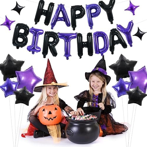 TONIFUL 35PCS Black Purple Happy Birthday Decorations Kit 16 Inch Happy Birthday Balloon Banner Decorations Supplies for Men Women Adults Girls Boys Kids for Halloween Chrismas New Year thumbnail 4