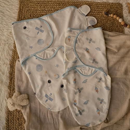 GLLQUEN BABY Baby Swaddle Wraps for 0-3 Months Newborn,Oeko-tex100,100% Breathable Organic Cotton Fabric Swadding Blankets,3 Pack(Astronaut) thumbnail 2
