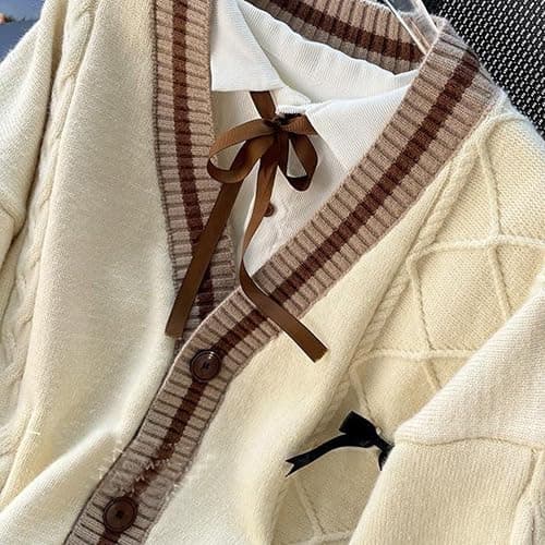FindThy Women’s Kawaii JK School Uniform Cardigans Long Sleeve Button Up Cardigan with Pinned Bowknot thumbnail 5