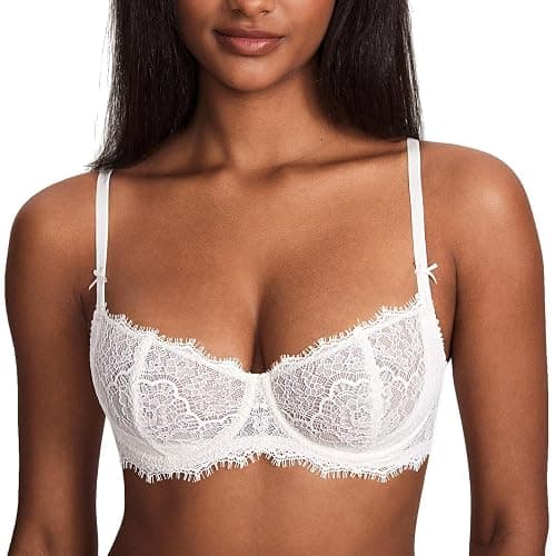 DOBREVA Women's Balconette Sexy Unlined Bra Lace Push Up Plus Size Bras See Through Underwire - Image 1