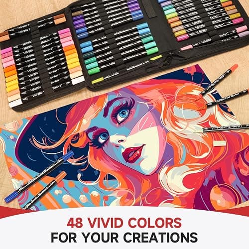 Acrylic Paint Markers, 48 Color Dual Tip Acrylic Paint Pens with Brush and Fine Tips for Rock Painting,Wood,Canvas,Ceramic,Card Making,Vibrant Color Ideal for Artists, Crafters & DIY Projects thumbnail 3