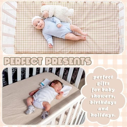Breling 2 Pcs Muslin Khaki and Khaki Gingham Crib Sheets Netural, 52"X 28" | Soft Breathable Brown Plaid 100% Cotton Baby Standard Mattress Cover, Fitted for Girl Boy Nursery Mattress, Washable thumbnail 4