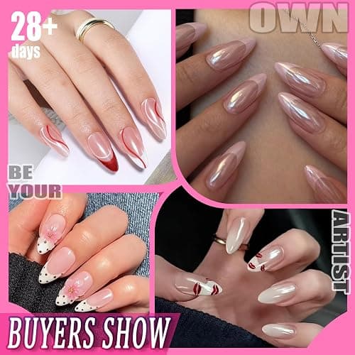 UNA GELLA Almond Gel Nail Tips, 504PCS Pre Etched Clear Fake Nails Tips Medium Almond Shape - 12 Sizes Full Cover Soft Acrylic Press On Nail Extensions No C Curve Gift for Diy at Home thumbnail 2