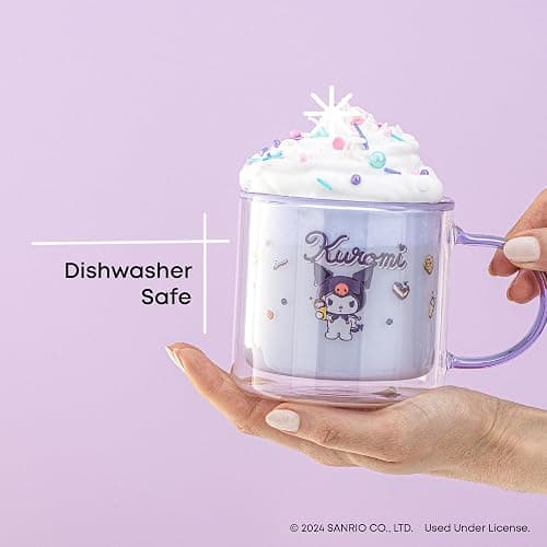 JoyJolt Hello Kitty Double Wall Insulated Coffee Mug ft Kuromi, 13.5 oz Glass Cup, Cute Drinking Glassware ideal for Latte, Iced Coffee, or Tea, Kawaii Hello Kitty Merch, Sanrio Accessories thumbnail 5