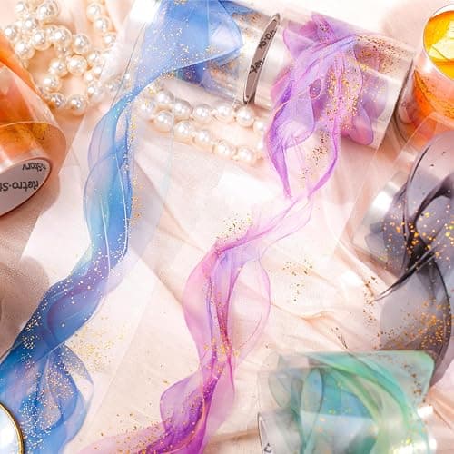 MisKepaa 6 Rolls Transparent PET Tape Set,Self-Adhesive Colourful Washi Tape for Scrapbook Supplies Notebook Photo Album Junk Journal Diary Journaling(Flowing Gold) - Image 1