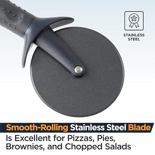 Deiss Lux Heavy Duty Pizza Cutter With Wheel Slicer- Stainless Steel Sharp Smooth Pizza Cutter Wheel With Easy Grip Non-Slip Handle, Dishwasher Safe (BLACK) thumbnail 7