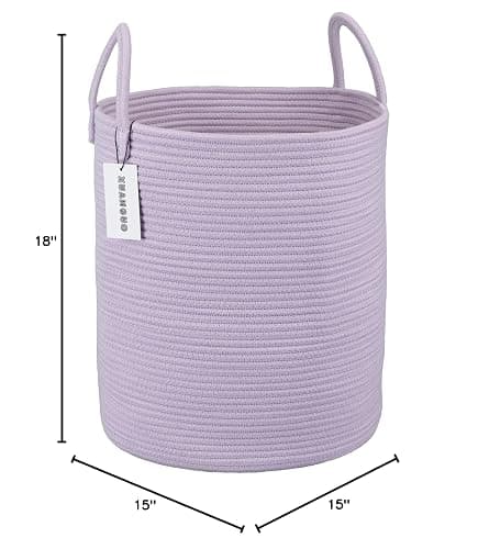XUANGUO Rope Laundry Basket Hamper for Clothes Woven Storage Basket for Living Room Bedroom Boho Tall Rope Baskets for Blanket Toys Pillow Towels Baby Nursery Hamper Bin Large purple or lavender thumbnail 3