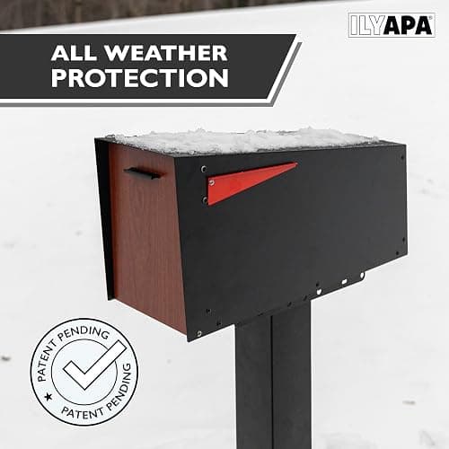 Ilyapa Modern Mailbox Post Mount - Large Mailbox for Outside - Black Metal Mail Box - Powder Coated Steel - All Weather Resistant thumbnail 5