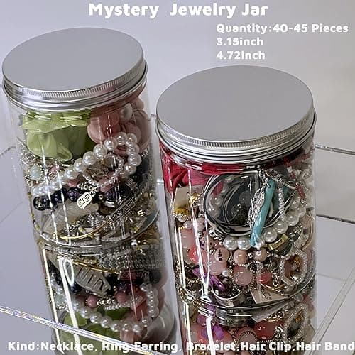 Mystery Jewelry Jar,Surprise Jewelry Box for Women, Gift Set (Necklace, Earrings, Rings,Kracelet),Unique Birthday Gift for Her (Diverse styles/40-45) thumbnail 7
