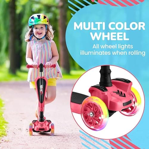 Hurtle 3-Wheeled Scooter for Kids - Wheel LED Lights, Adjustable Lean-to-Steer Handlebar, and Foldable Seat - Sit or Stand Ride with Brake for Boys and Girls Ages 1-14 Years Old thumbnail 6