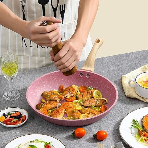 Innerwell 8-Inch Pink Nonstick Egg Pan, PFOA-Free Stone Cookware Skillet, Induction Compatible thumbnail 2