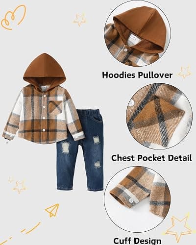 XUANHAO Toddler Boy Clothes Infant Baby Boy Outfits 12 18 24 Months 2T 3T 4T 5T Hoodie Jeans Pants Set Fall Winter Clothing thumbnail 4