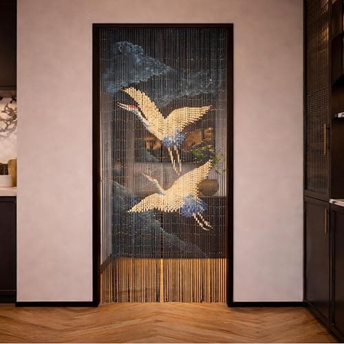 Vietbud Décor Flying Cranes at Night Beaded Curtains for Doorways, Decorative Room, Natural Vietnamese Craft, Indoor Hanging Bamboo Blinds, Sturdy Hook, Easy to Clean, 35.43 x 78.74 Inches thumbnail 2