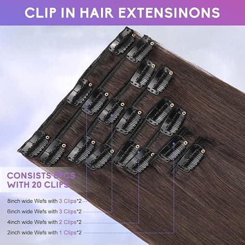 ZNXDJXE Dark Brown Clip in Hair Extensions Real Human Hair Invisible Seamless Remy Human Hair Clip in Extensions for Women 18 Inch 100g, 8pcs Per Set with Double Weft thumbnail 5