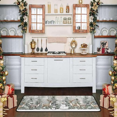 Christmas Kitchen Rugs Green Xmas Trees Deer Snowman Kitchen Mats Set of 2, Christmas Decorations for Home, Non-Slip Backing Winter Holiday Floor Mat Xmas Decor Washable Rug 17"x47.2"+17"x30" thumbnail 9