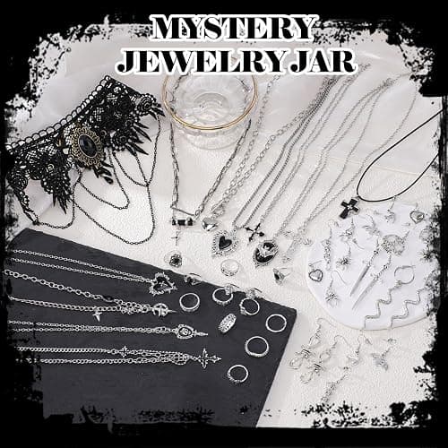 NoctisNest Mystery Jewelry Jar for Women - Surprise Gothic Witchy Jewelry Box Vintage Gift Set Multi Style with Necklaces Earrings Rings Bracelets, Halloween Costume Accessories Gift for Her thumbnail 4