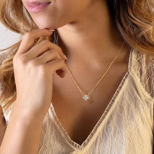 TONTMY STUDIOS Gold Necklace for Women 14K Gold Plated Simple Chain Cubic Zirconia Pendant Necklace Cute Rhinestone Solitaire Necklace Dainty Gold Jewelry for Women thumbnail 3