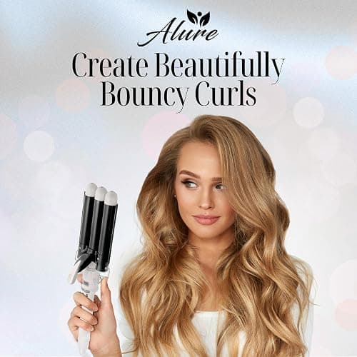 Alure Three Barrel Curling Iron Wand Hair Waver with LCD Temperature Display - 1 Inch Ceramic Tourmaline Triple Barrels, Dual Voltage Crimp (Black/White) thumbnail 7