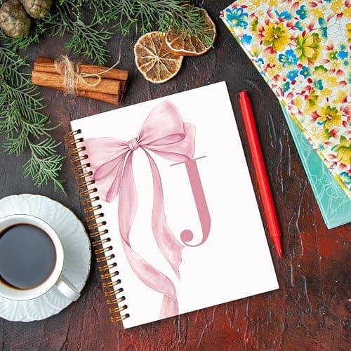 JXREQ Coquette Pink Bow Personalized Notebook, Initial Letter J Monogram Journal, Preppy Girly Ribbon Bow Journal, Monogrammed Gifts for Women, Aesthetic Spiral Notebook 5.5x8.3 thumbnail 2