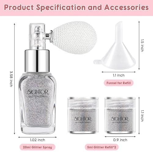 SIGHTOR Body Glitter Spray 30ML Shiny Spray for Body Hair Face Clothing | Sliver Body Shimmer Glitter Loose Sparkle Makeup for Body Highlighter thumbnail 2
