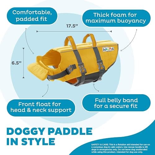 Outward Hound Granby Splash Dog Life Jacket, Life Vest, Yellow, Large | Max Buoyancy, Adjustable Fit, Head/Neck Support, Rescue Handle, Reflective, Swimming & Boating, Large Dogs (28–32" Girth) thumbnail 4