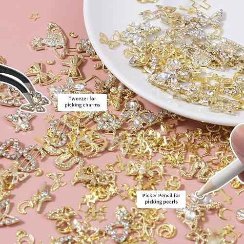 Artdone Nail Art Studs Kit, 3D Gold Cross Nail Charms and Diamond Butterfly Gems Bulk Nail Jewels Shiny Star and Moon for DIY Professional Manicures Decoration thumbnail 2