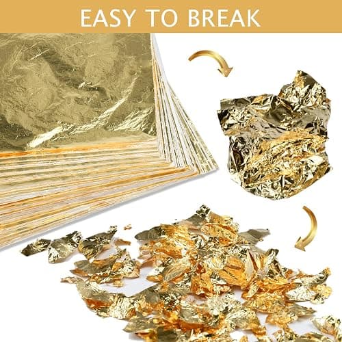 200Pcs Gold Leaf Sheets Gold Foil Sheets for Gilding Crafting, Art & DIY Projects, Picture Frames, Home Walls, Interior and Multi Artistic Decoration, Imitation Gold Foil Sheets 5.5" x 5.5" thumbnail 4