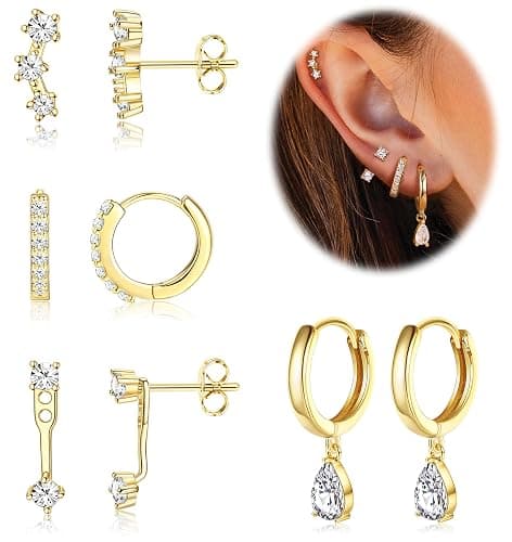 Gold Hoop Earrings for Women Hypoallergenic - 14K Gold Plated Dainty Stud Earrings Dangle Small Huggie Cartilage Earring Stacks Gold Jewelry thumbnail 7